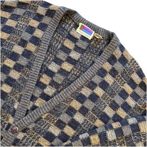 Vintage 90s Sweater Graphix Cardigan Mens XL Multi Blue Geometric Button Front
